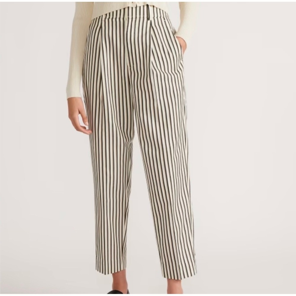 Everlane Striped Pleated Tapered Trousers Black White High Rise Size 14